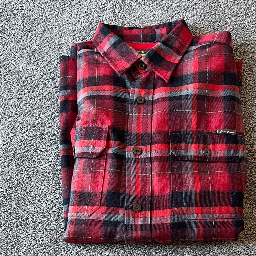 Eddie Bauer Red and Black Plaid Men's slim fit Shirt